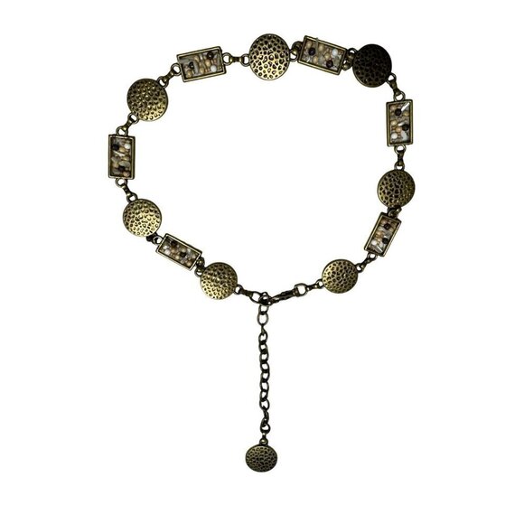 Vintage Bohemian Metal Embellished Beaded Chain Belt Adjustable Gypsy Peasant - Picture 1 of 5
